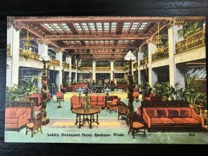 Vintage Postcard 1930-1945 Lobby Davenport Hotel Spokane Washington