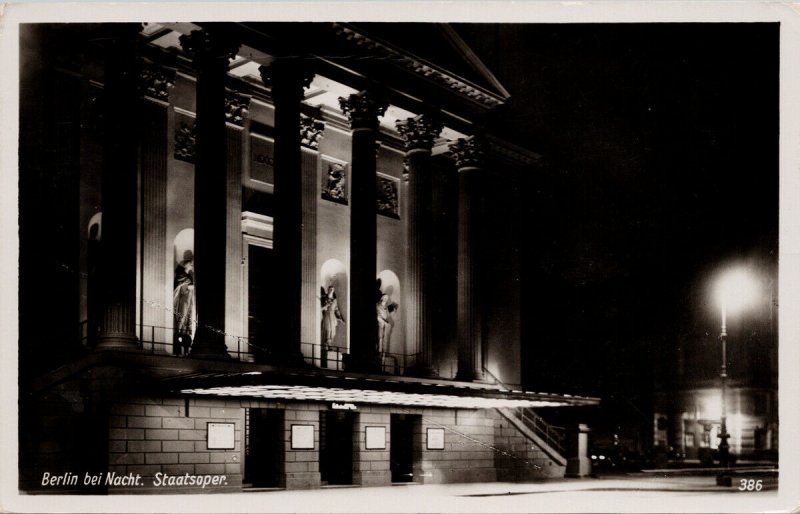 Berlin bei Nacht Staatsoper Germany c1916 Verlag Rud Real Photo Postcard G2