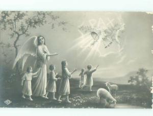 rppc 1920's Easter ANGEL WITH CHILDREN AC8683