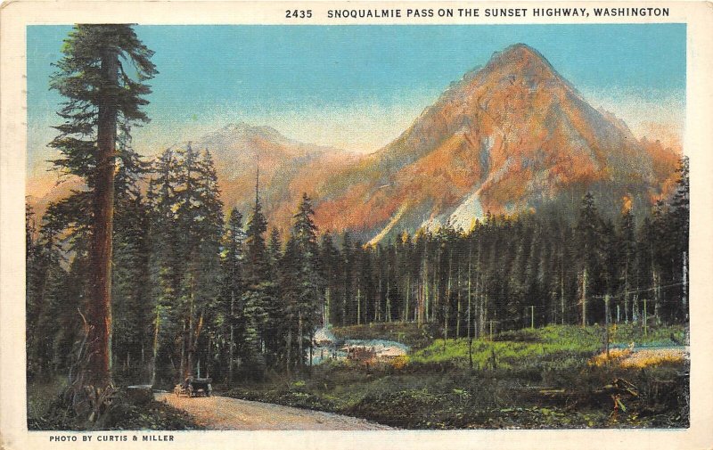 Snoqualmie Pass Washington 1936 Postcard Sunset Highway