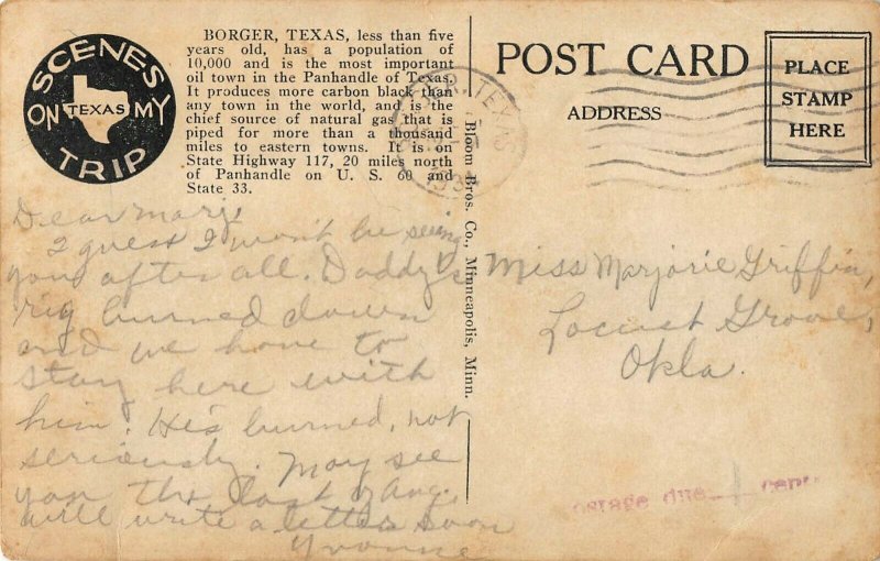 Borger Texas c1934 RPPC Real photo postcard Postage due AS132