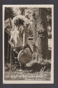 Onamia MINNESOTA 1933 CHIPPEWA INDIAN Chief Feathers Drum LAKE MILLE LACS MN