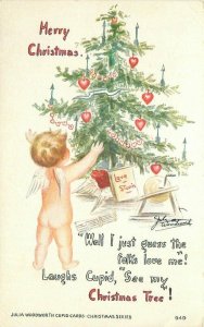 1920s Cupid Christmas Tree Hearts Julia Woolworth Owen Postcard 22-5190