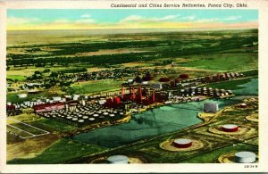 Ponca City Oklahoma OK Continental & Cities Service Refineries Linen Postcard P8