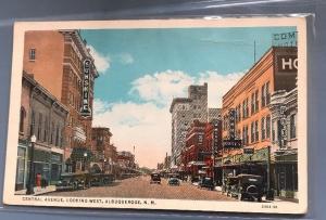 Central Ave., Albuquerque , NM, c1920s Postcard Looking West Many signs, autos