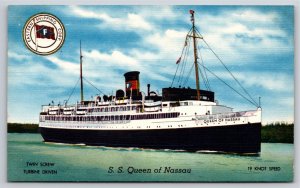 Ships~SS Queen Of Nassau Steamer~Eastern Shipping Corp~PM 1955~Vintage Postcard