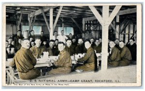 1918 New Men Army at Mess US National Army Camp Grant Rockford IL WW1 Postcard