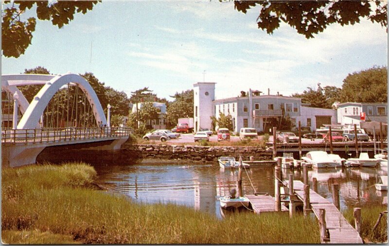 Wickford Rhode Island Boats Yachts River Bridge Old Cars Dock UNP VNG Postcard 