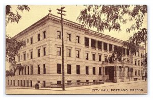 City Hall Portland Oregon Sepia Postcard