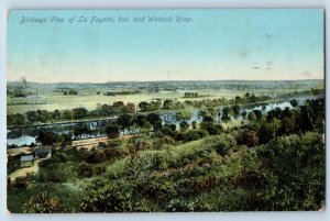 Lafayette Indiana Postcard Birds Eye View Wabash River Trees 1910 Vintage Posted