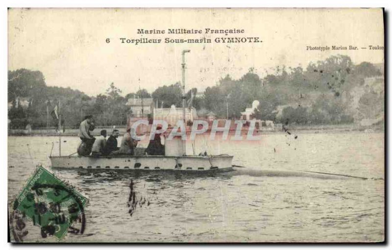 Old Postcard Boat War Torpedo submarine Gymnote