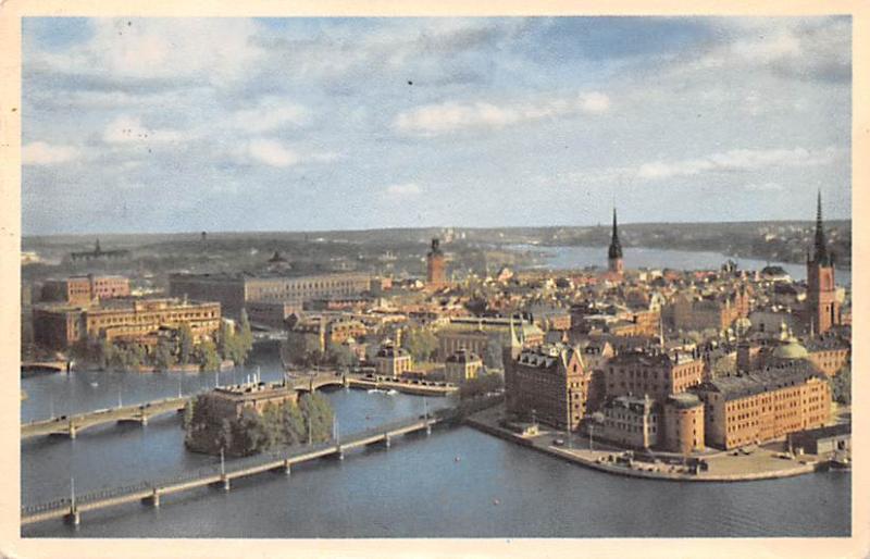 Sweden Old Vintage Antique Post Card Utsikt fran Stadshustornet Stockholm 1953