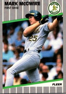 1989 Fleer Baseball Card Mark McGuire 1st Base Oakland Athletics sun0658