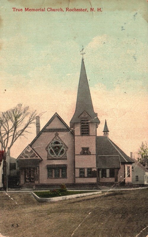 Vintage Postcard 1937 Front View True Memorial Church Rochester New Hampshire NH