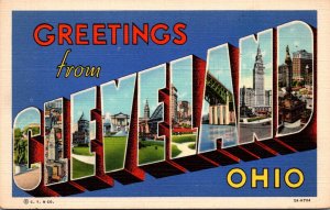 Ohio Greetings From Cleveland Large Letter Linen Curteich
