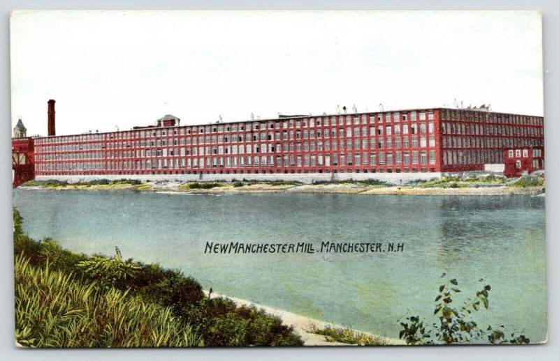Manchester NH~New Manchester Mill~Factory Along Waterfront~c1910 Postcard 