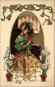 HBG Easter Beautiful Woman Church Pew Bible c1910 Vintage Postcard