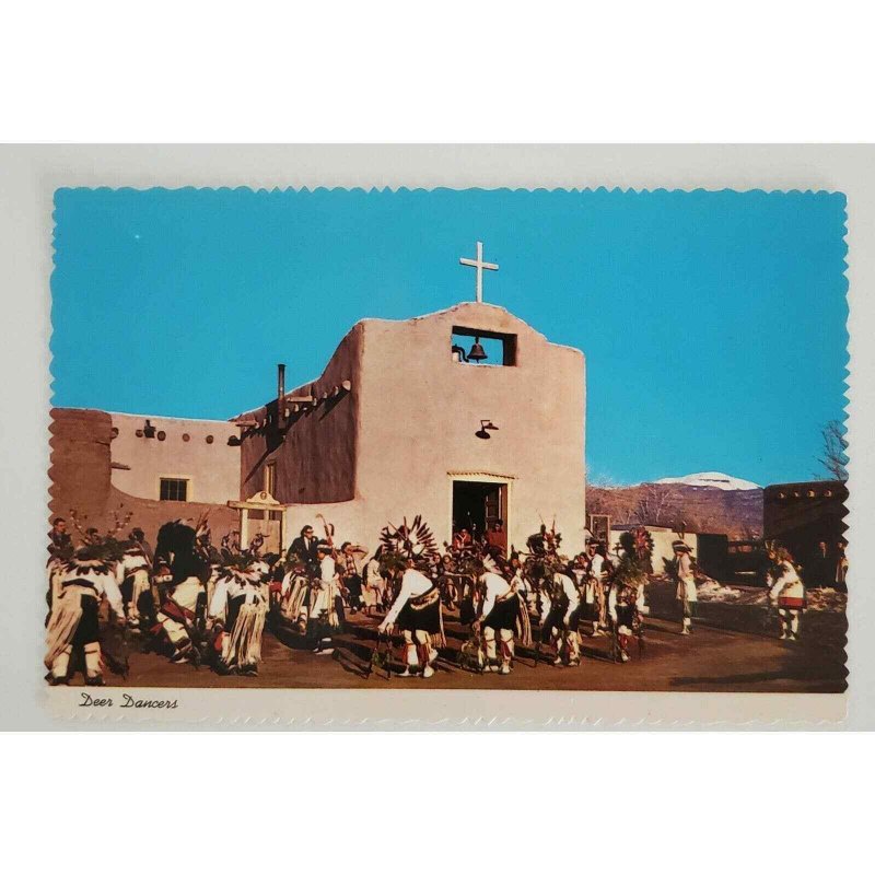 Deer Dancers Tesuque Pueblo NM Postcard Native Americans Costume
