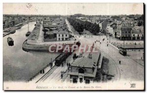 Old Postcard Rennes Mait Canal and Nouvealle Train Station