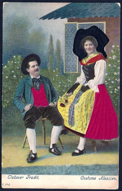 Alsatian Couple in Costume w/Silk Inserts used c1910