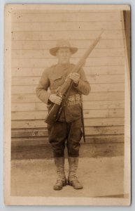 US Army Soldier with Weapon RPPC c1918 Real Photo Postcard J21