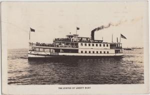 New York NY Real Photo RPPC Postcard NYC Statue of Liberty BOAT Ferry