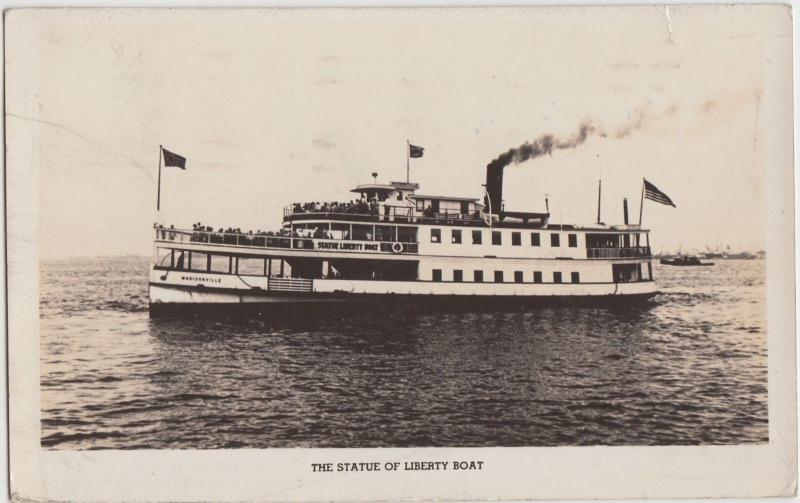 New York NY Real Photo RPPC Postcard NYC Statue of Liberty BOAT Ferry 