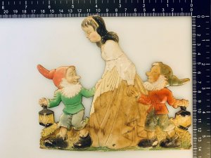 Antique Vintage Embossed Die Cut SNOW WHITE With 2 Dwarves. Excellent Shape