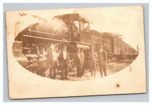 Vintage 1911 RPPC Postcard Steam Engine Train with Engineers Rare Stamp