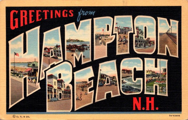 New Hampshire Greetings From Hampton Beach Large Letter Linen Curteich