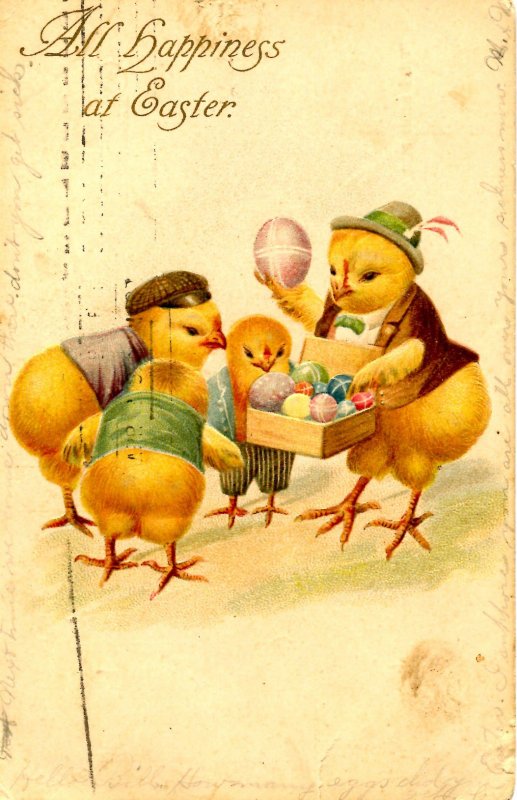 Greeting - Easter   (chicks)   card is worn, torn