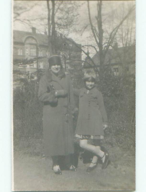 Faded circa 1910 rppc FASHION - GIRL AND MOM IN COATS AND HATS o2716