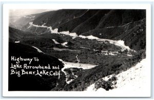 RPPC SAN BERNARDINO MOUNTAINS, CA ~ Road to BIG BEAR & LAKE ARROWHEAD  Postcard