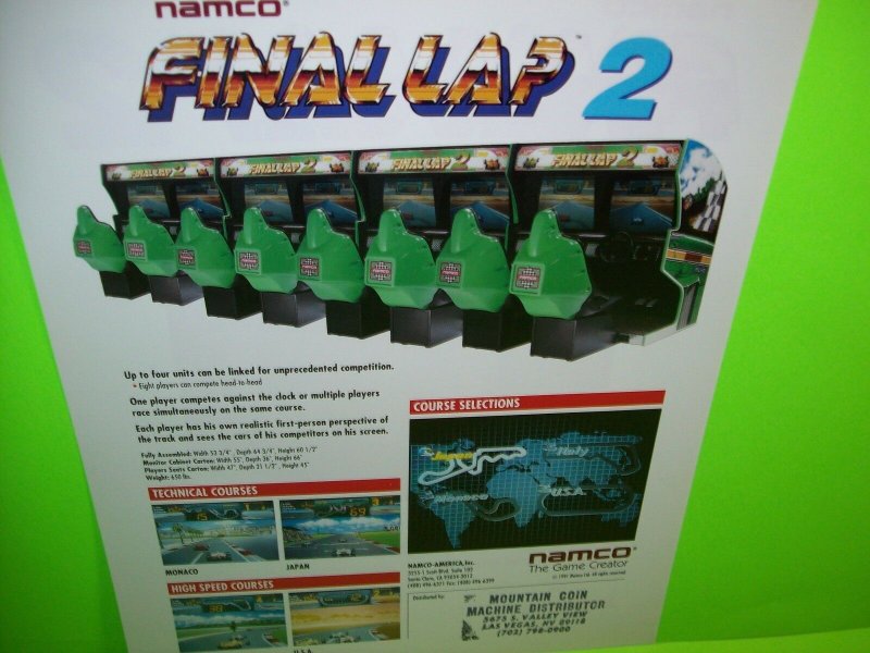 FINAL LAP 2 Video Arcade Flyer Games Original 1991 Driving Vintage Retro Artwork 