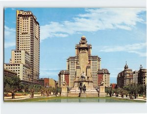 Postcard Spain Square, Monument to Cervantes, Madrid, Spain