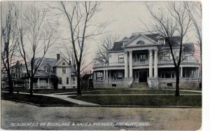 1910 FREMONT Ohio Postcard BUCKLAND & Hayes Avenuew HOMES