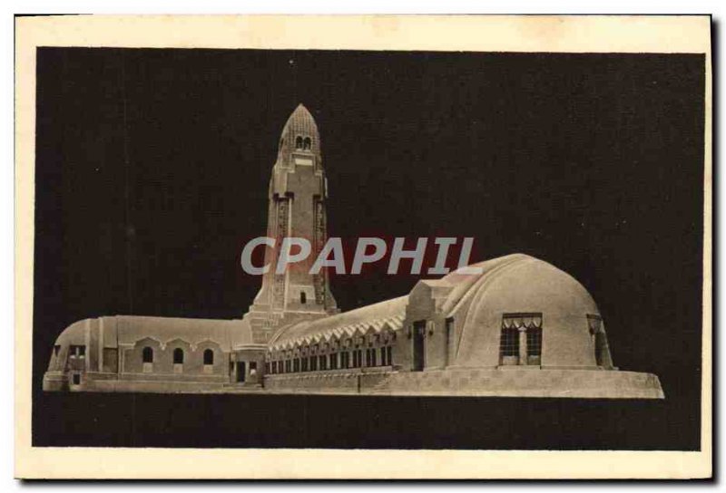 Old Postcard Douaumont Ossuary and headlight Rear Catholic Chapel monument Army