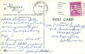 Miami Florida 1965 Postcard Hotel Algiers Oceanfront