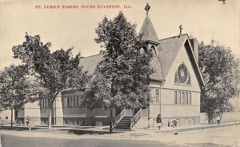 Evanston Illinois~St Luke's Parish House~Little Children on Sidewalk~1907 PC