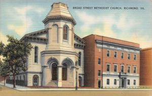 RICHMOND, VA Virginia  BROAD STREET METHODIST CHURCH   c1940s Linen Postcard