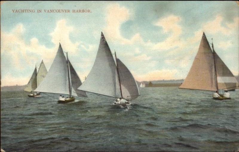 Vancouver BC Yachting in Harbor c1910 Postcard