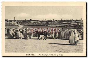 Old Postcard Meknes Le Grand Souk And The City Horses