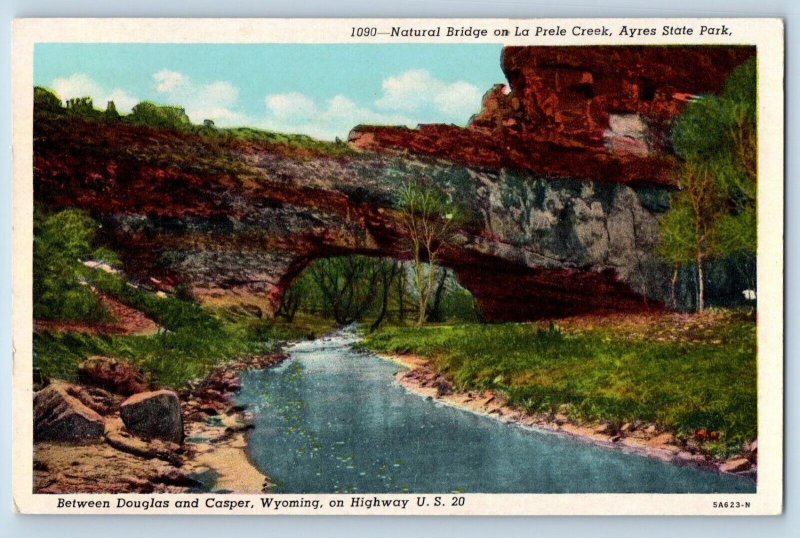 Casper Wyoming Postcard Natural Bridge La Prrele Creek Ayres State Park c1940