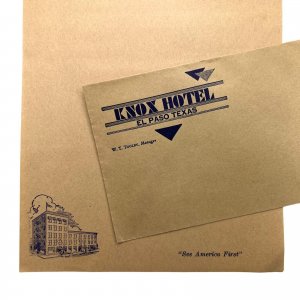 Vintage - KNOX HOTEL - Letterhead Envelope Stationary - El Paso Texas