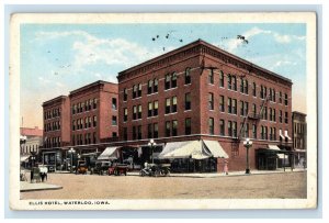 1916 Ellis Hotel Building Store Front Cars Waterloo Iowa IA Vintage Postcard 