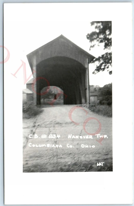 c1950s Hanover Twp, Columbiana Co OH RPPC Covered Bridge Real Photo Postcard A98