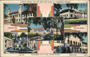 St. Augustine Florida FL School for the Deaf and Blind Linen Vintage Postcard