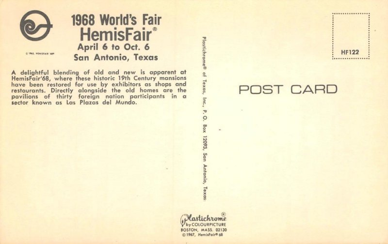 HEMISFAIR '68 San Antonio, Texas 1968 World's Fair Vintage Postcard