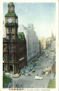 australia, VIC, MELBOURNE, Post Office and Bourke Street (1957) Postcard