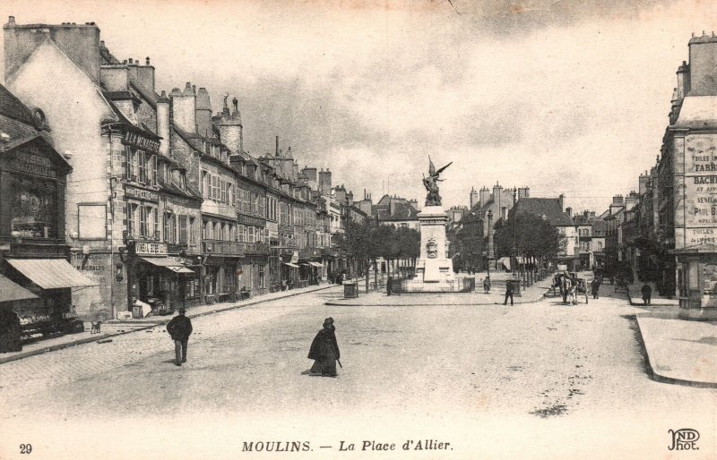 Vintage Postcard Moulins La Place D'Allier Commune in Central France